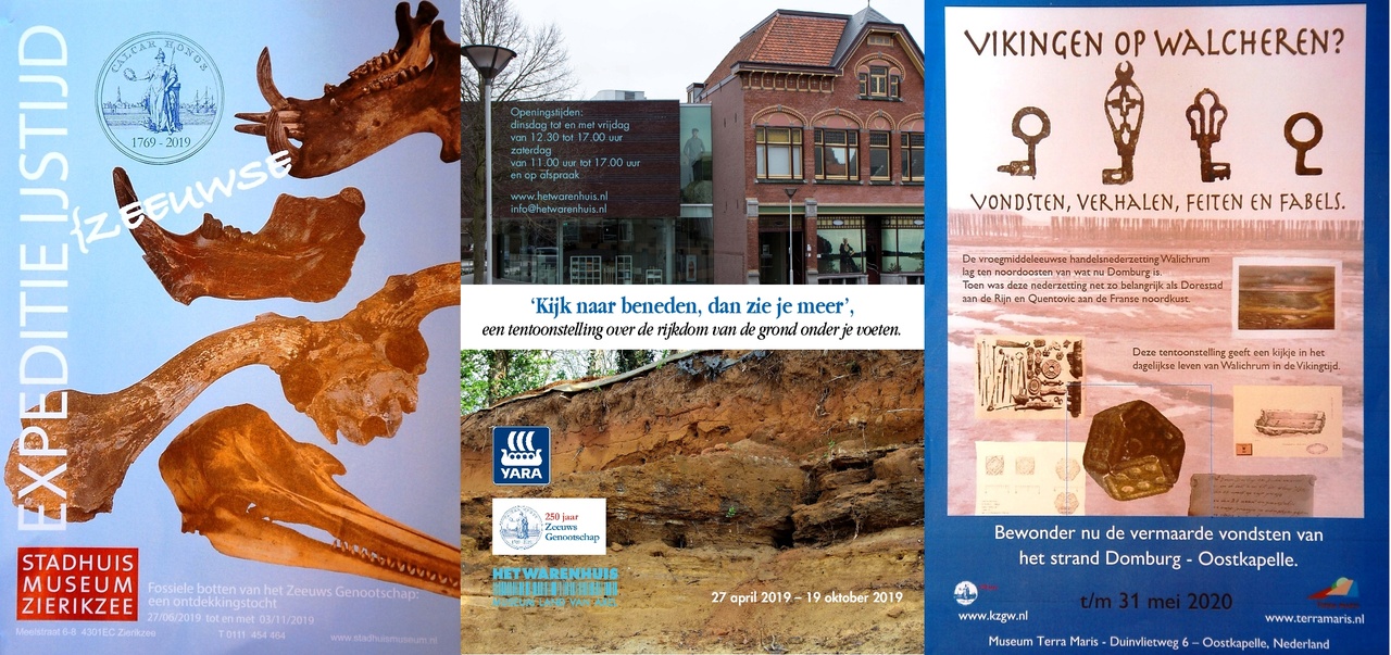 Collage met posters van de KZGW-jubileumtentoonstellingen in Zierikzee, Axel en Domburg